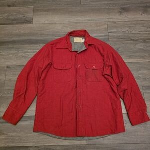 Vintage 70s Sears Fieldmaster Men’s Large Red Long Sleeve Button Shirt Soft